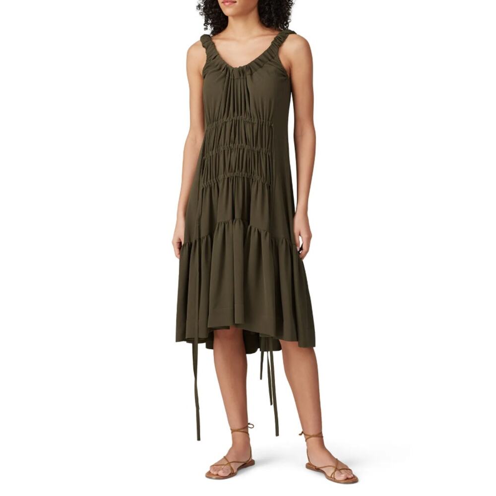 Eudon Choi Jennifer Dress Sleeveless Scoop Neck Ruffle Hem Green Womens Size 8